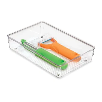 Immagine di iDesign Portaposate cassetto, Piccolo organizer cassetti in plastica, Separatori ideali per posate e altri utensili da cucina, trasparente