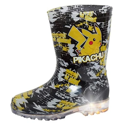 Immagine di Pokémon Pikachu Light Up Wellington stivali per bambini ragazzi pioggia neve scarpe Wellingtons, Nero (Nero ), 24 EU