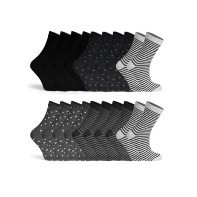 Immagine di Basic Treasure 10 paia di calzini da donna con strisce e pois in cotone, colorati donna, a righe bassi, comodi indossare tutti i giorni, Mix nero, 35 38