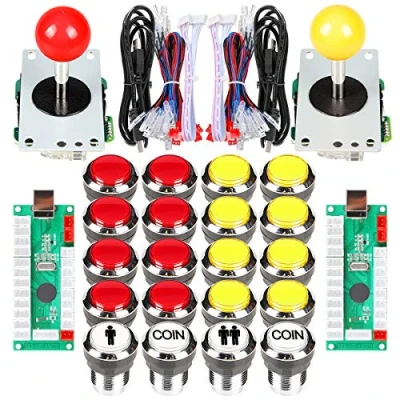 Immagine di Fosiya 2 Giocatori Arcade Joystick LED Chrome Pulsanti per PC MAME Raspberry Pi Videogiochi Cabinet Parts (Rosso Giallo)