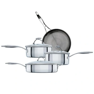 Immagine di Circulon SteelShield Serie C set di 4 pentole e padelle in acciaio inox a induzione, con antiaderente ibrido, utensili metallo sicuri lavabili lavastoviglie