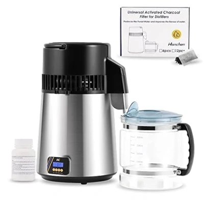 Immagine di Hanchen distillatore d&#039;acqua digitale 1L/H acqua distillata rendendo 750W sistema in acciaio inox con brocca di vetro, Distillatori temporizzati controllati