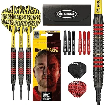 Immagine di Target Darts Dimitri Van den Bergh Dream Maker Set di Freccette morbide in Ottone, Unisex, Nero, Giallo e Rosso, 18 g