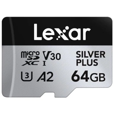 Immagine di Lexar 64 GB Scheda Micro SD Silver Plus, di Memoria Flash MicroSDXC UHS I con Adattatore fino a 205 MB/s, A2, U3, V30, Class10, TF Card Alta Velocità