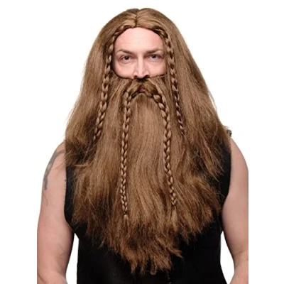 Immagine di Wig Me Up Parrucca E Barba, Intrecciata, Da Uomo, Carnevale,Barbaro, Vichingo, Nano, Tedesco, Castano, Rj033 P6