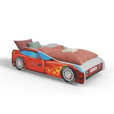 Immagine di KOBI Letto Bambini Auto Tema Fuori Strada da Corsa Gara 160 x 80 CM Forma Macchina per Bambino Lettino Automobile Singolo Lettini Bambina con Materasso