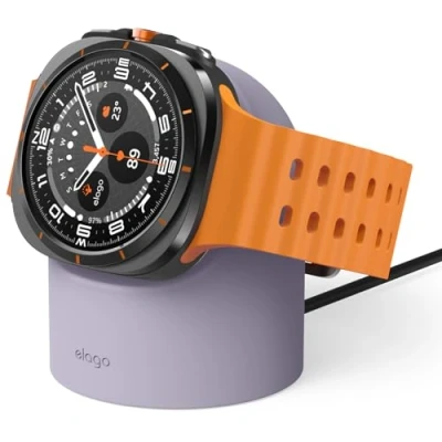 Immagine di elago Supporto di Ricarica Compatibile con Samsung Galaxy Watch 7 (40/44mm), Ultra, 6 Series, and 5 Modalità Leggio, Gestione Cavi [Cavo Non Incluso] (Lavanda Scuro)