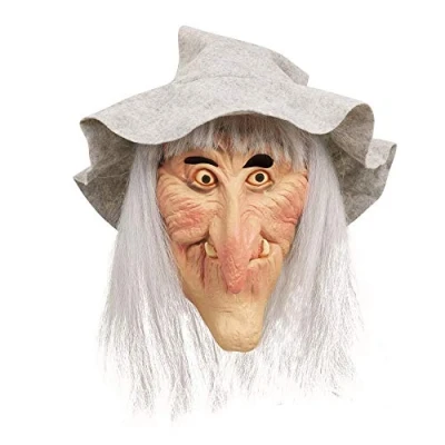 Immagine di Maschera in gomma grigia con cappello e capelli, 1 pezzo, design realistico, accessorio perfetto per Halloween, cosplay feste costume