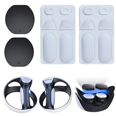 Immagine di TiMOVO Protezione dell&#039;Obiettivo per PS VR2 e Cuscinetti in Silicone Controller, Accessori Protettivi Controller Copertura Antipolvere Obiettivo Cappuccio Protettivo, Bianco Nero
