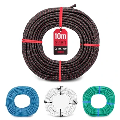 Immagine di Magma Rotolo di Corda Elastica Corde Elastiche da 6 mm Diametro Per Pesca, Vela, Campeggio, e Fissaggio Teloni Extra Forte, Interno, Esterno, Giardino Auto (10, Nero)