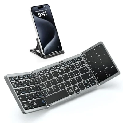 Immagine di MoKo Tastiera Pieghevole Bluetooth, Italiana Wireless Portatile con Touchpad e Tastierino Numerico, senza Fili Ricaricabile per Windows iOS Android Tablet/Smartphone/Laptop/PC,Grigio