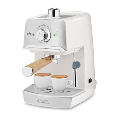 Immagine di Ufesa CE7238 Cream Macchina caffè Espresso e Cappuccino, Pressione 20 BAR, 2 modalità: macinato o dose singola, Vaporiera Regolabile, Serbatoio 1.2L, 850W, Funzione Scaldatazze