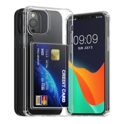 Immagine di kwmobile Custodia Trasparente Compatibile con Apple iPhone 12 / Pro Cover Retro in PC e Paraurti TPU Morbido Case Antiurto Porta Carte di Credito