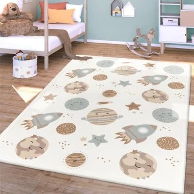 Immagine di TT Home Tappeto Stanza Bambini Polkadot Lavabile Antiscivolo Soft, Colore:Crema Marrone, Dimensione:120x160 cm