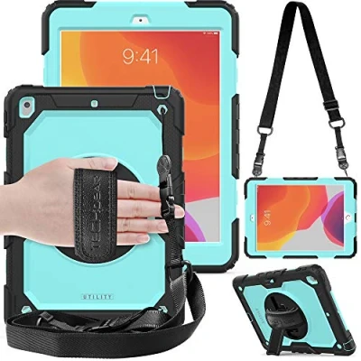 Immagine di TECHGEAR Custodia UTILITY Compatibile con iPad 9/8 / 7 Generazione, Antiurto Resistente supporto integrato girevole a 360 gradi, cinturino mano e tracolla attaccabile cover per 10.2 Pollici