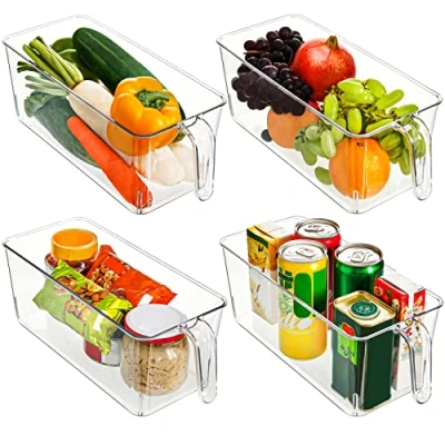 Immagine di Kurtzy 4 Organizer Frigorifero Contenitori Alimentari con Maniglie Lunghezza Totale 31,2 cm Plastica Trasparenti Armadio, Dispensa, Salvaspazio e Frizer