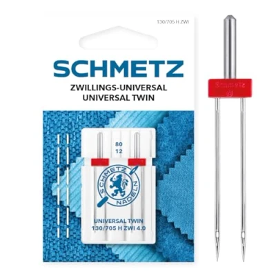 Immagine di SCHMETZ Ago per macchine da cucire 2 Aghi gemello universale 4,0/80 130/705 H ZWI NE 4,0 adatto tutte le comuni domestiche dotate di funzione a zig za