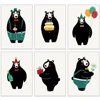 Immagine di 12 biglietti di auguri ecologici realizzati in carta riciclata (set minimo orso)