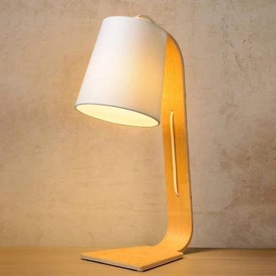Immagine di Lucide Lampada da tavolo in legno Nordic, tessuto bianco