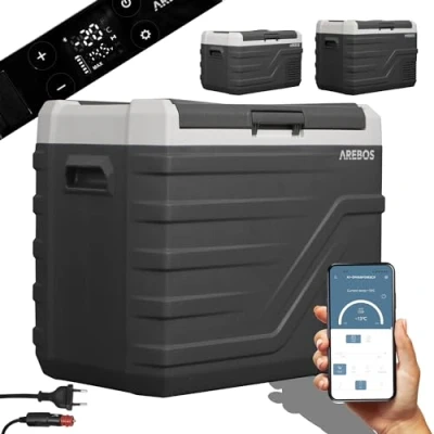 Immagine di Arebos Frigorifero a compressore, 43 litri, congelatore elettrico con app e controllo intelligente, mobile porta USB, fino 20 C, 12/24 V, 230 per auto, camion, campeggio, barca,