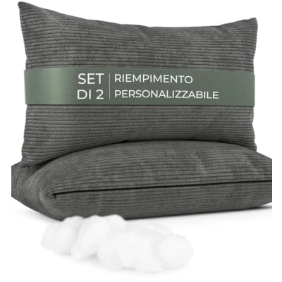 Immagine di Copricuscini Divano con imbottitura per cuscini, 2 pezzi, cuscini divano, tinta unita, federe ciniglia a coste, velluto, decorativi letto matrimoniale, federa cuscino 40x70 grigio scuro