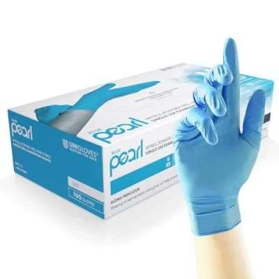 Immagine di Unigloves Blu Pearl Guanti da Esame in Nitrile Multiuso, Senza Polvere e Lattice, Monouso Confezione 100 Guanti, Blue, Taglia M (GP0013)