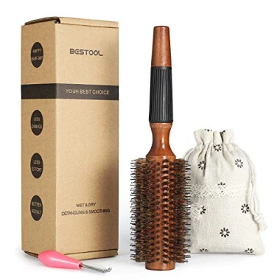 Immagine di BESTOOL Spazzola a setola di spillo in nylon legno Detangling grande per uomo, donna, bambino Asciugatura soffio, Aggiunta volume (2.5 inch)