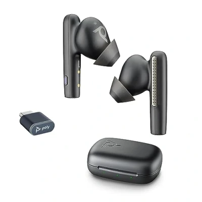 Immagine di Poly Voyager Free 60, Auricolari con Connessione Bluetooth 5.3, USB A e C, Cancellazione Rumore, Cuscinetti S/M/L, Comandi sul Dispositivo, Autonomia 24 Ore, Compatibile Windows macOS, Nero