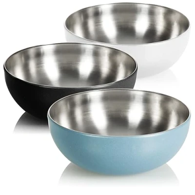 Immagine di com four® 3 ciotole in acciaio inox ciotola da cucina multifunzionale per snack o insalate metallo con rivestimento esterno circa L (3 pezzi Ø 24 cm colori)