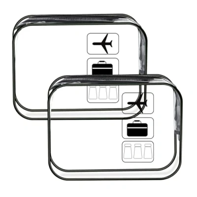 Immagine di 2 Pezzi Beauty Case da Viaggio, Busta per Liquidi Aereo, Trasparente, Borsa Portatile Trasparente Aereo(Nero Trasparente)