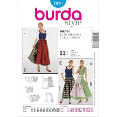 Immagine di Burda B7870 Cartamodello per Abito Folklore, Dimensioni: 19 x 13 cm (Lingua Inglese)