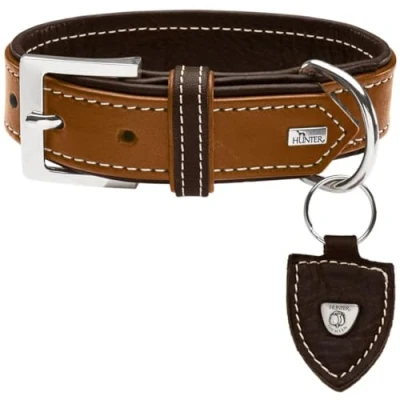 Immagine di HUNTER TARA Collare per cani in pelle sintetica resistente, resistente alle intemperie, 55 m, colore: cognac/marrone scuro