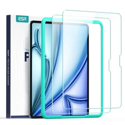 Immagine di ESR 2 Pezzi Pellicola Protettiva per iPad Air 11&quot; M3/M2 (7/6 Gen, 2025/2024), Vetro Temperato 9H con Telaio di Allineamento, Antigraffio, Senza Bolle, Chiarezza HD, Compatibile Apple Pencil