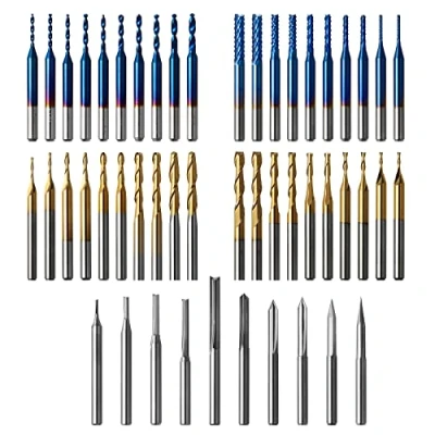 Immagine di Genmitsu 50pcs Carburo di Tungsteno End Mill CNC Router Bits, 1/8 &#039;&#039; Shank 2 Flauto Straight Flat Nose&amp;Ball Nose Mill, PCB Drill Bit &amp; V Groove Incisione, MC50A