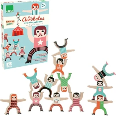 Immagine di Vilac Funambolo, giocattoli da circo, impilabili in legno per più piccoli, puzzle a tema, Montessori, 3+ anni, multicolore
