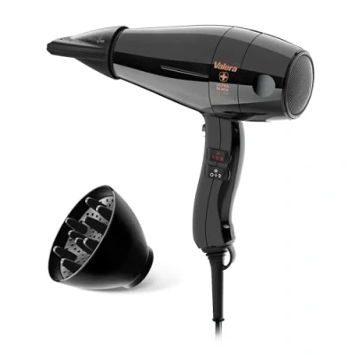 Immagine di Valera, Swiss Silent Jet Light 7500 Ultrablack, Asciugacapelli Professionale, Phon Silenzioso e Leggero, con 6 Livelli di Temperatura, Ionizzatore, Cavo Flessibile Anti Attorcigliamento, 2000W, Nero