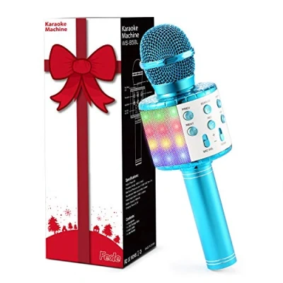 Immagine di Fede Microfono Karaoke Bluetooth Wireless per Bambini, Portatile con Luci LED Multicolore Cantare, Funzione Eco, Compatibile Android/iOS, PC o smartphone
