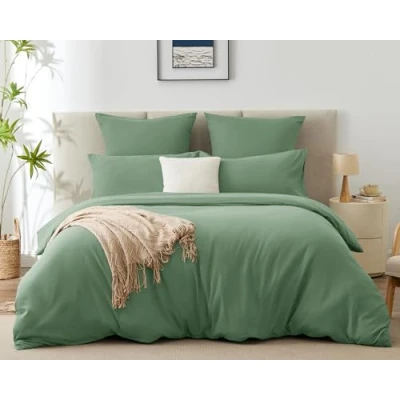 Immagine di WAVVE biancheria da letto 220 x 240 cm, 3 pezzi, verde salvia, copripiumino set con federe 65 di in microfibra chiusura lampo,