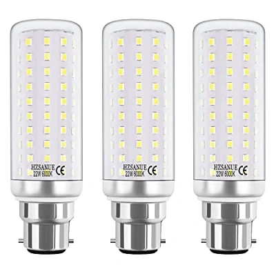 Immagine di HZSANUE LED Lampadine Mais 22W, B22 Lampadina Baionetta, 6000K Bianco Freddo, 2500LM, 180W Incandescenza Equivalenti, Non Dimmerabile, Confezione da 3