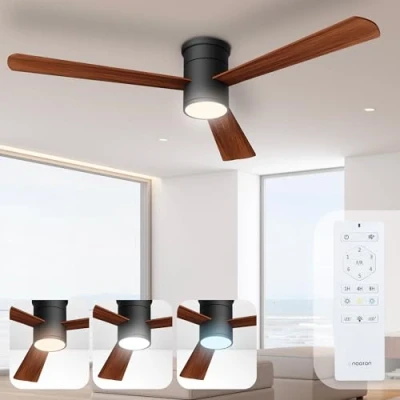 Immagine di Noaton Ventilatore da Soffitto con Luce e Telecomando, LED Dimmerabile 22,9 W, 3 Temperature di Colore, Pale Legno Scuro, Timer, Motore DC 34 6 Velocità, Ø132 cm, Silenzioso
