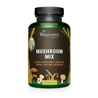 Immagine di FUNGHI MEDICINALI Vegavero® Con Reishi Ganoderma Lucidum, Cordyceps, Shiitake, Lions Mane, Agaricus Blazei Murrill e Chaga Difese Immunitarie Vegan