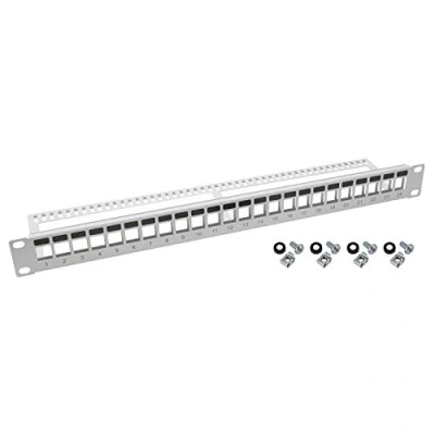 Immagine di HMF 66445 07 UTP Pannello patch Keystone per server 19&quot; 1U 24 porte RJ45 grigio chiaro