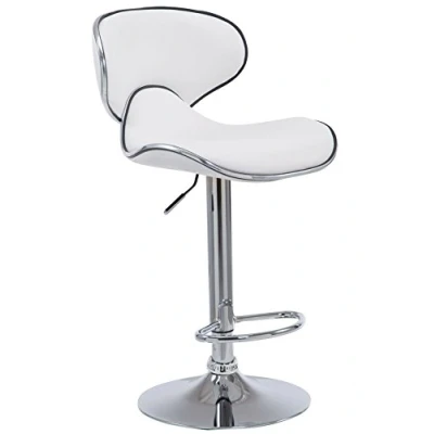 Immagine di CLP Sgabello Design Cucina Las Vegas V2 In Similpelle Con Schienale I Sedia Alta Imbottita Girevole Regolabile 62 82 CM, Colore:bianco, Colore del telaio:cromo