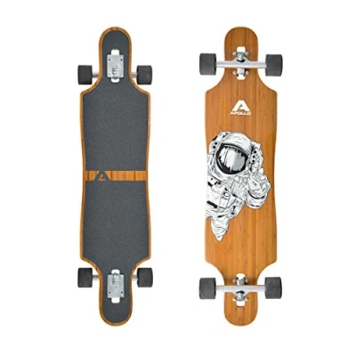 Immagine di Apollo Longboard Skateboard Ragazza in Bambù e Fibra di Vetro, Tavola Alta Qualità con Cuscinetti a Sfera ABEC 9 Adulti o Adolescenti Flex 2 Professionale