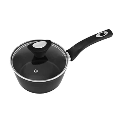 Immagine di Venga! Casseruola da 16 cm con Coperchio, Capacità 1,3 L, Rivestimento Antiaderente, Lavabile in Lavastoviglie, Fondo a Induzione Turbo, Manici Ergonomici Soft Touch, Nero/Argento, VG POT 3010