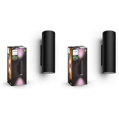 Immagine di Philips Hue White and Color Ambiance Appear Lampada da Parete Smart per Esterni, Confezione 2, Doppia Illuminazione Sopra/Sotto, LED Integrato, 8W, 2 Pezzi, Nero