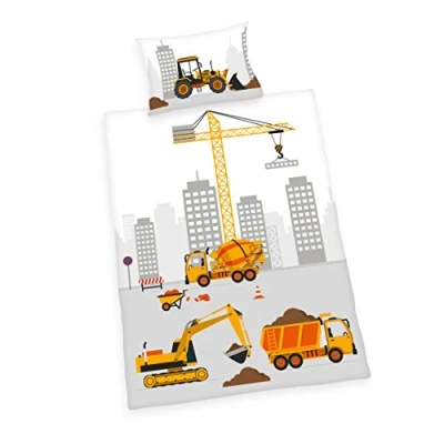 Immagine di Herding Set di Biancheria da Letto Reversibile per Bambini, Motivo con Cantiere, Copripiumino 100 x 135 cm, Federa 40 60 Flanella