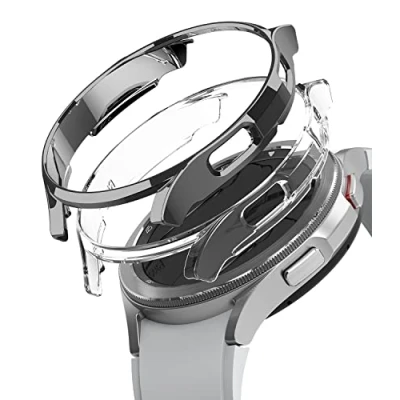 Immagine di Ringke Slim Compatibile con Cover Galaxy Watch 4 Classic 46mm (2 Pezzi) Custodia Sottile Rigida PC Antigraffio Clear &amp; Dark Chrome