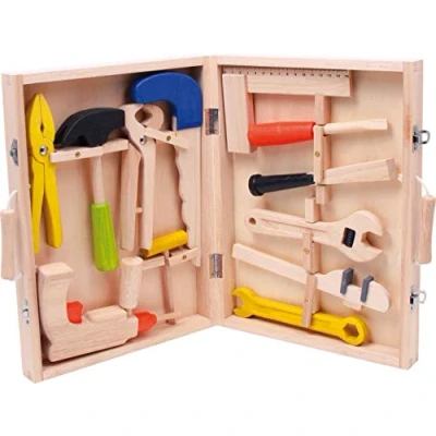 Immagine di 2079 Cassetta degli attrezzi da gioco small foot &quot;Lino&quot;, realizzata in legno, con 12 utensili come martello a trapano, dai 3 anni di età