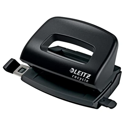 Immagine di Leitz NeXXt Recycle Mini Perforatrice in Acciaio e Plastica Riciclati al 50% Riciclabile 100%, Fora fino a 10 Fogli A4, CO2 Neutra, Gamma Recycle, 100 mm x 70 81 Nero